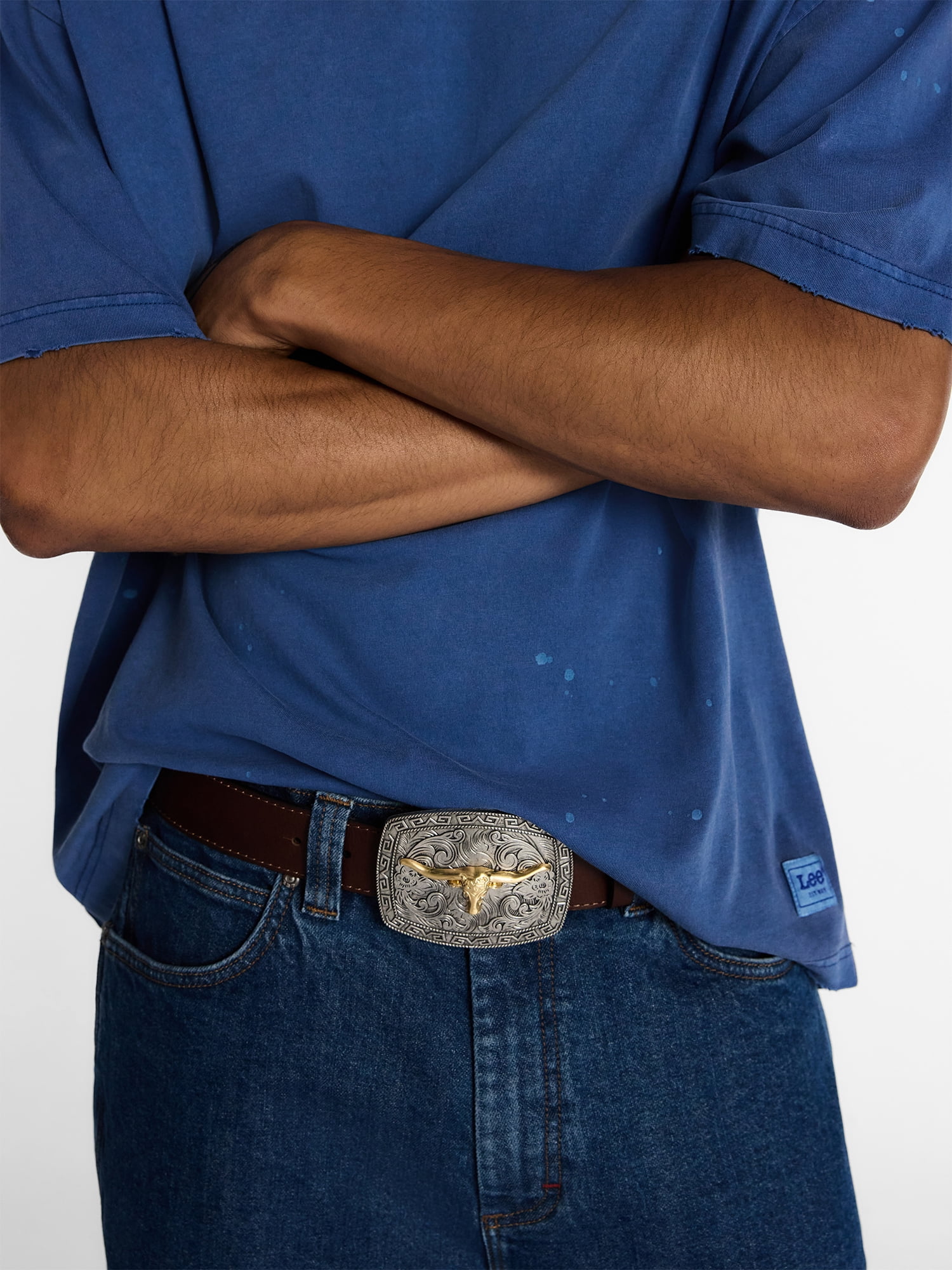 Kacey Lee Men's Leather Belt with Longhorn Buckle