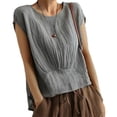 thumbnail image 2 of cfhntfmh Hauts d'Été pour Femmes Tendance à Manches Courtes Col Rond Blouses Basiques Confortables Couleur Unie T-Shirts Décontractés 2025, 2 of 6