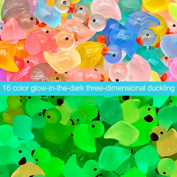 BESTSKY Mini Duck Figurine Glow-in-the-dark Resin Little Duck Ornament Tiny Animal Toy Miniature Statue Fairy Garden Microlandscape Desktop Decoration Mix Color 30PCS