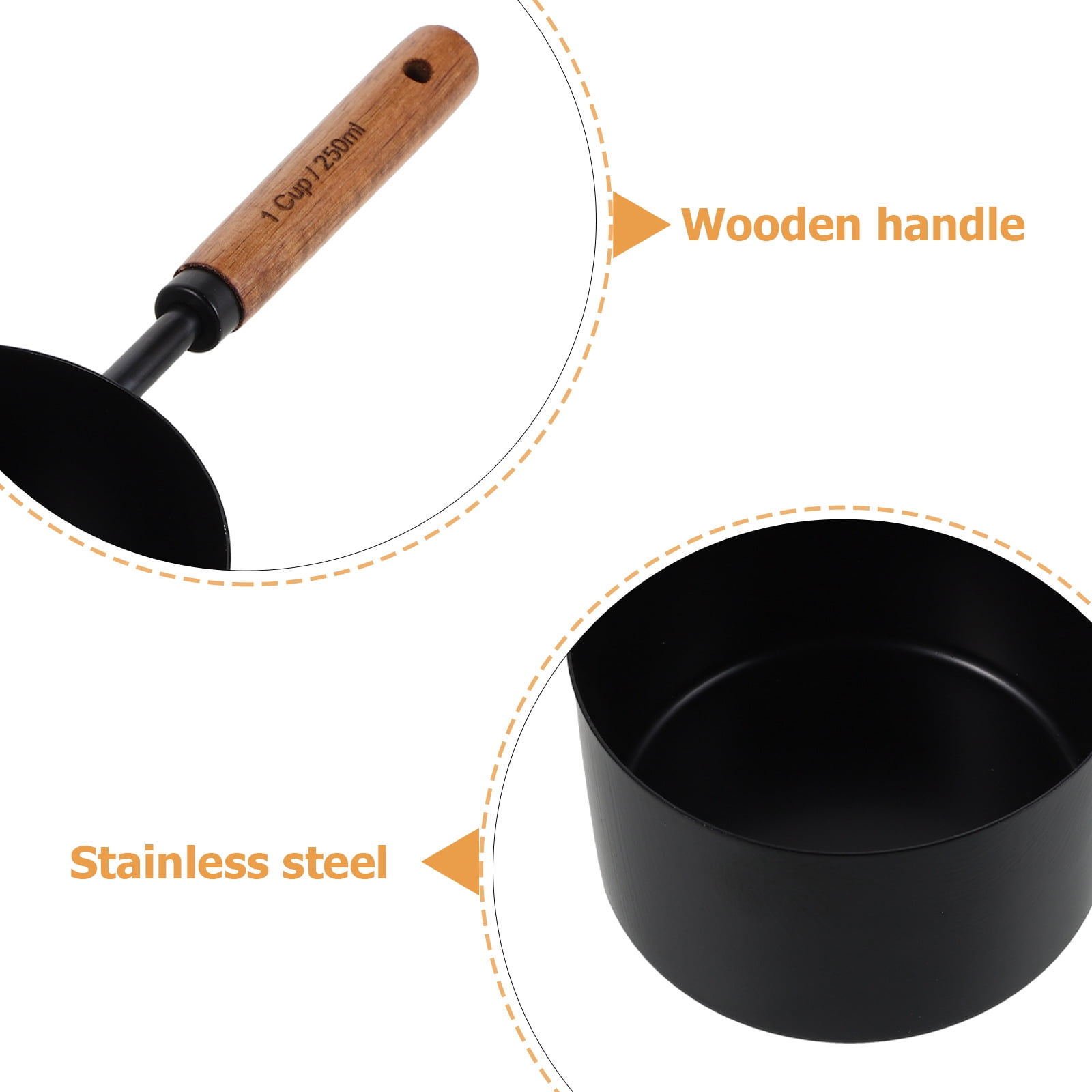 ETEREAUTY 8Pcs Stainless Steel Measuring Cups with Wood Handle Black for Home Kitchen Baking