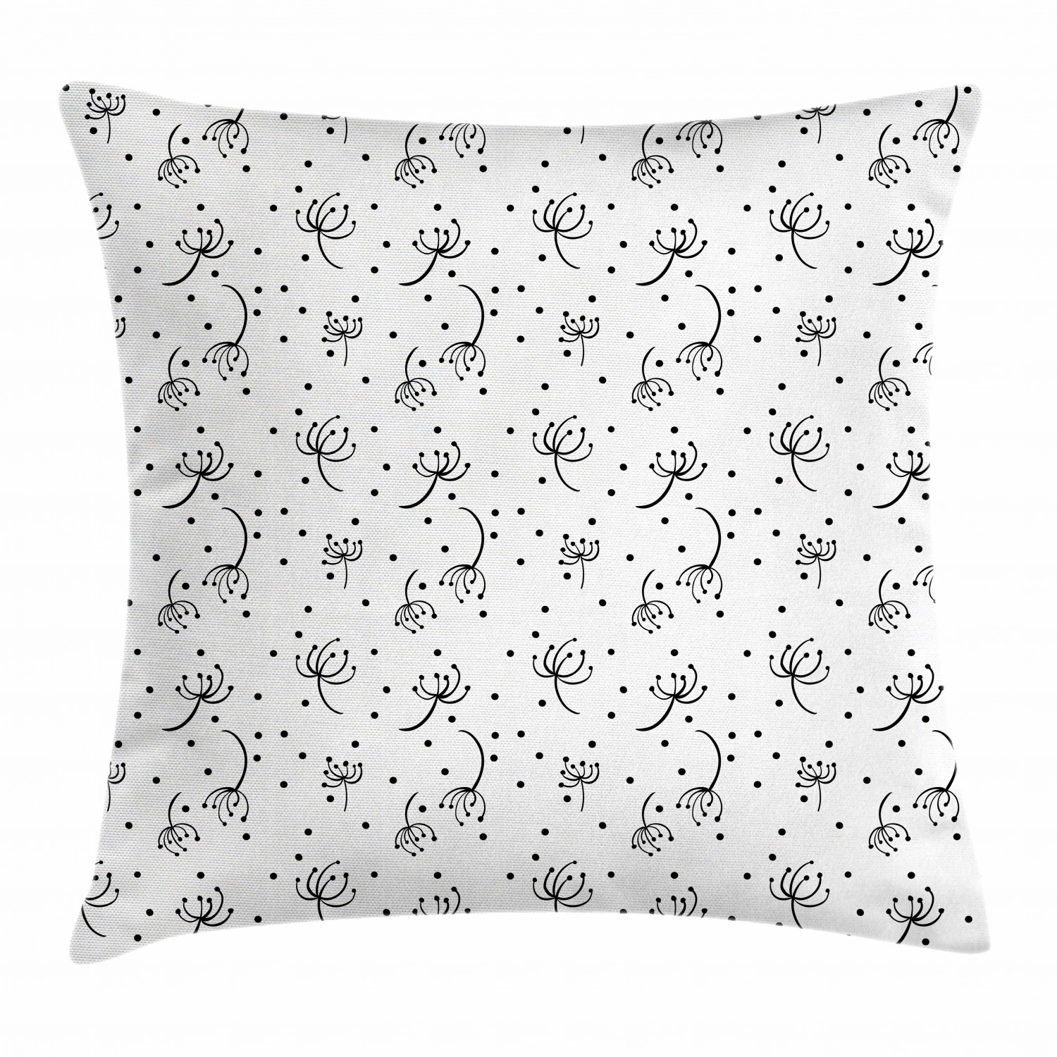 Black And White Throw Pillow Cushion Cover Abstract Dandelions Flying In The Air Monochrome Curly Stems And Dots Decorative Square Accent Pillow Case 16 X 16 Inches Black White By Ambesonne