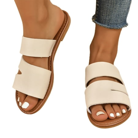 Loliuicca Women s Flat Slides Sandals Hollow Strap Outdoor Slipper Casual Shoes