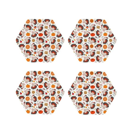

Honeii Turkey And Thanksgiving2 Print Leather Coaster Set of 4 Ideal for Safeguarding Your Furniture from Drinks Spills and Effortless Cleanup-Hexagon