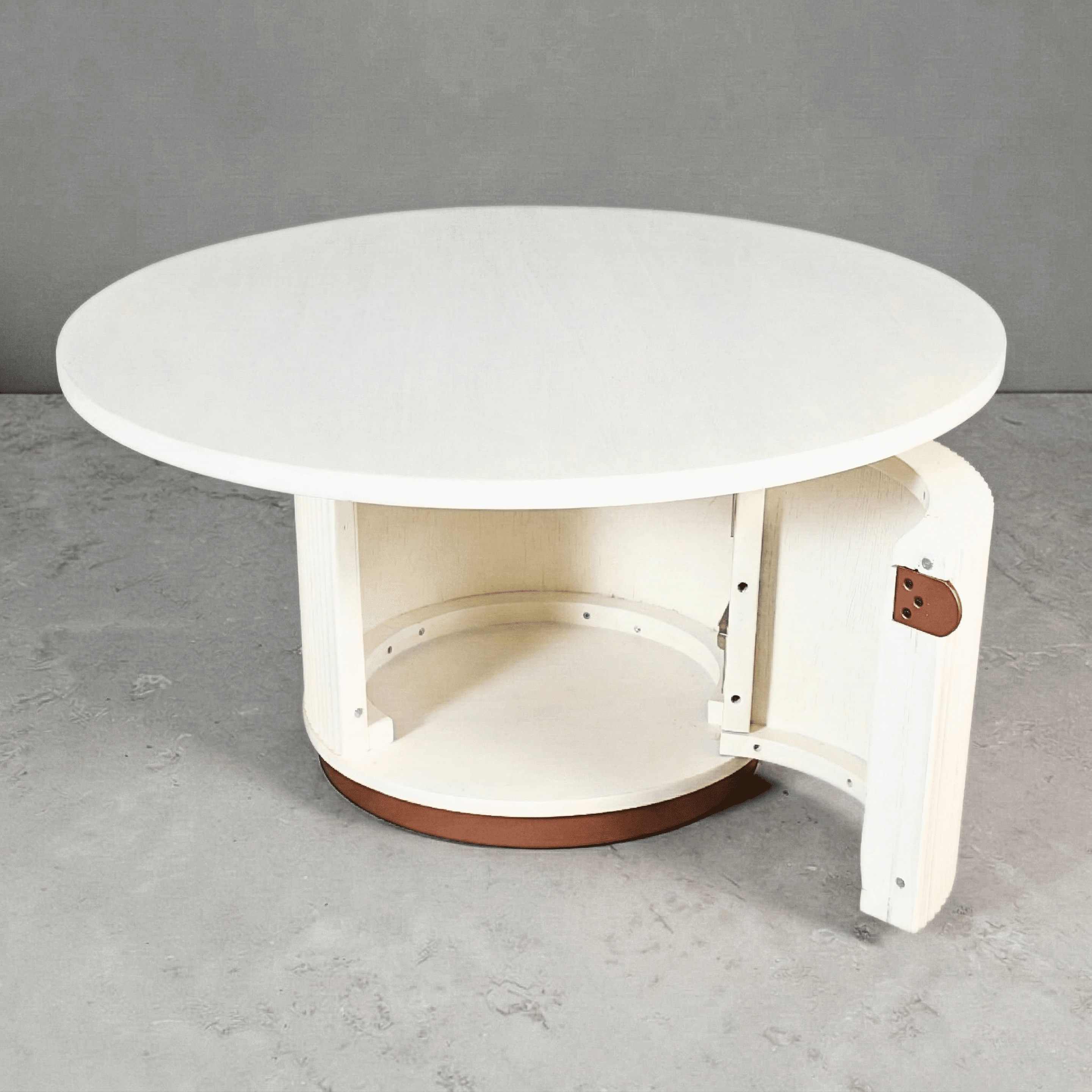 Better Wood & Home Fluted Round Solid Wood Coffee Table with Storage, Creamy White