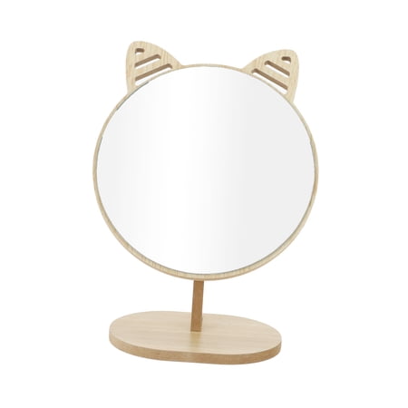 1 Pc Women Large Cartoon Ears Desktop Cosmetic Mirror for Travel Wood Color Wood Silver Mirror