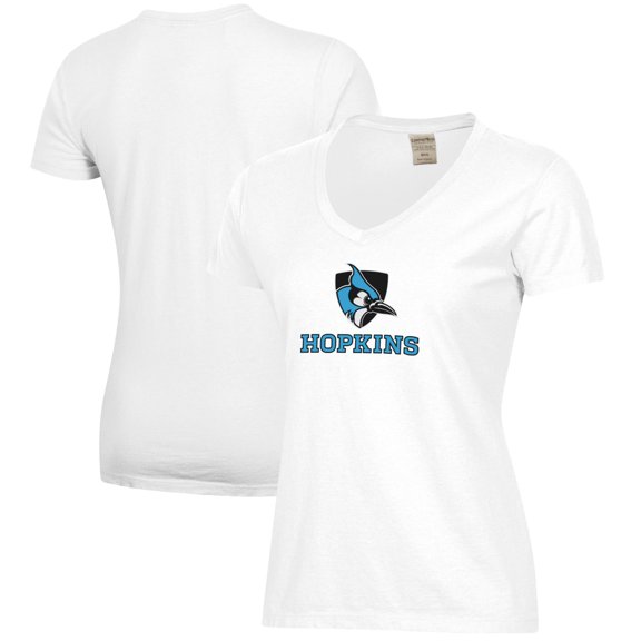 Women's  White Johns Hopkins Blue Jays Logo Comfort Wash V-Neck T-Shirt