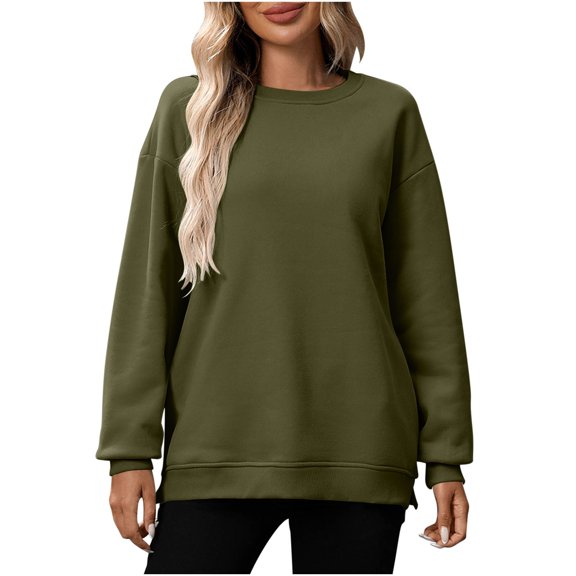 Wyobmus Women's Sweatshirts Oversized Crewneck Long Sleeve Pullover Fleece Top Season Fashion Clothes with Pocket A-Olive Green