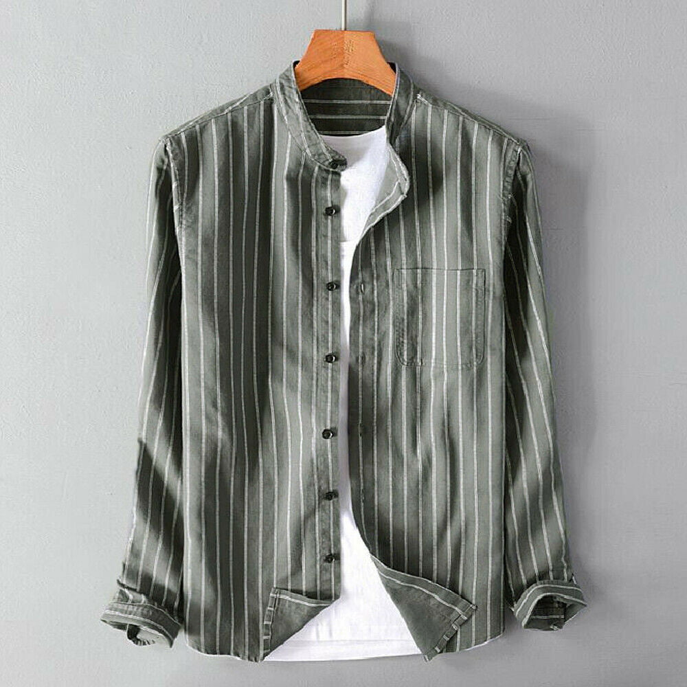 Elegeet Mens Clasic Casual Striped Shirt Long Sleeve Button-Up Cool Shirts
