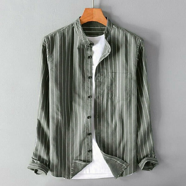 Men Vintage Long Sleeve Striped Shirt Button Down Autumn Simple Causal Tops  Tee - Walmart.com