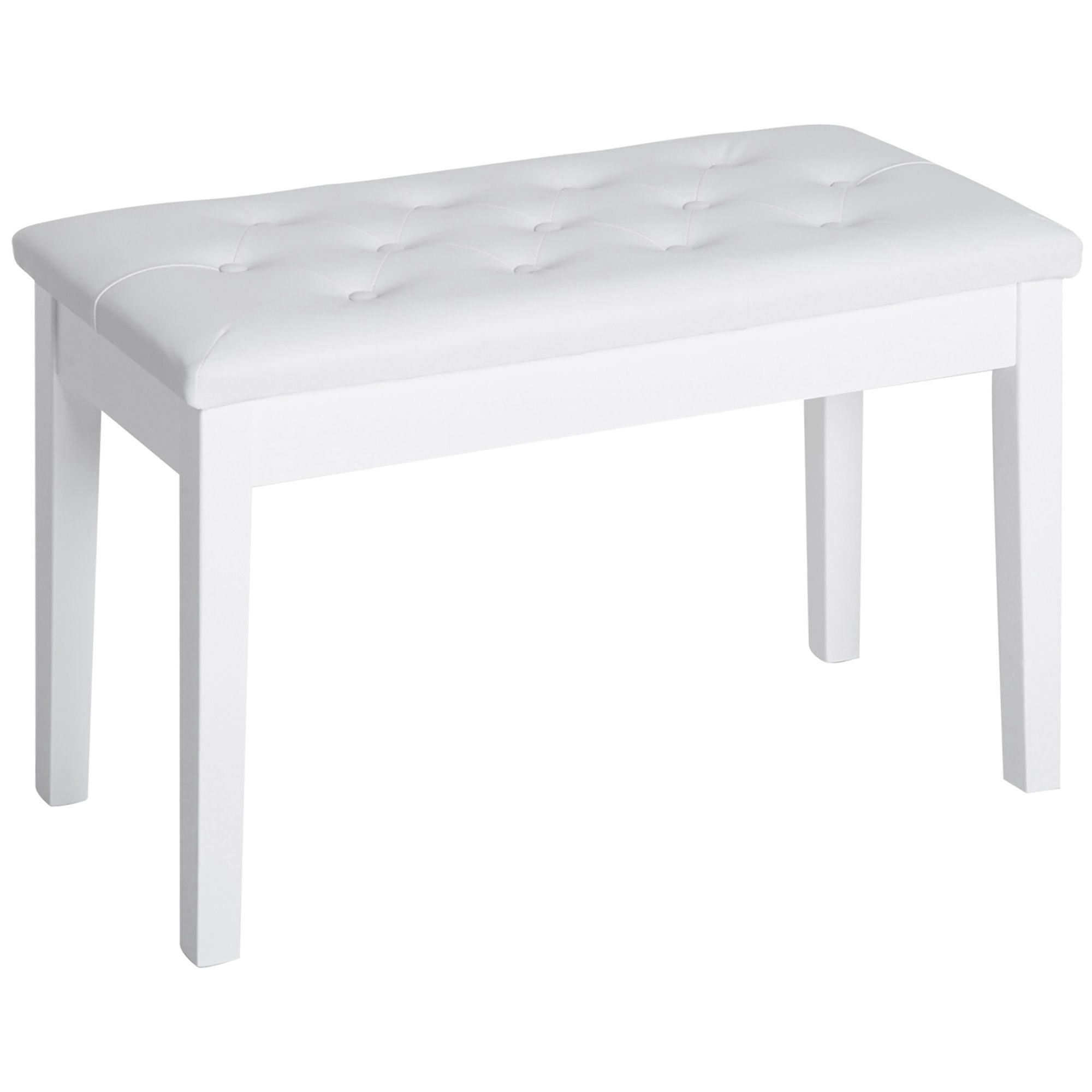 White Faux Leather Piano Bench - Duet Bench Seat for Living Room, Performance & Lessons - Traditional Country Style, Easy to Clean, Lightweight Design