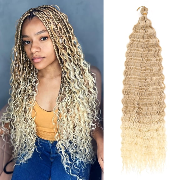 Xiao Hua synthetic crochet wig, 18 inch water wave crochet wig, pre looped crochet wig for quick weaving, Bohemian water wave hair style wig, 1 piece，T03