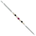 thumbnail image 3 of Gem Stone King 925 Silver and 10K Yellow Gold Red Created Ruby and Black Onyx and White Lab Grown Diamond Bracelet for Women (1.71 Cttw, Gemstone July Birthstone, Oval, Wheat Chain, 7.5 inches), 3 of 5
