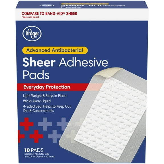 KR Advanced Antibacterial Sheer Adhesive 3 in x 4 in Pads - 10 ct
