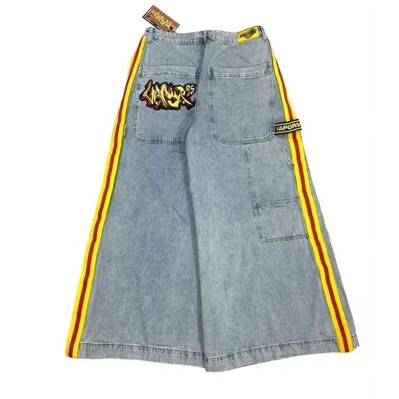 Harajuku JNCO Embroidered Baggy Jeans New Hip Hop Retro Skull Graphic Denim Pants Men Women Goth Jeans High Waist Wide Trousers