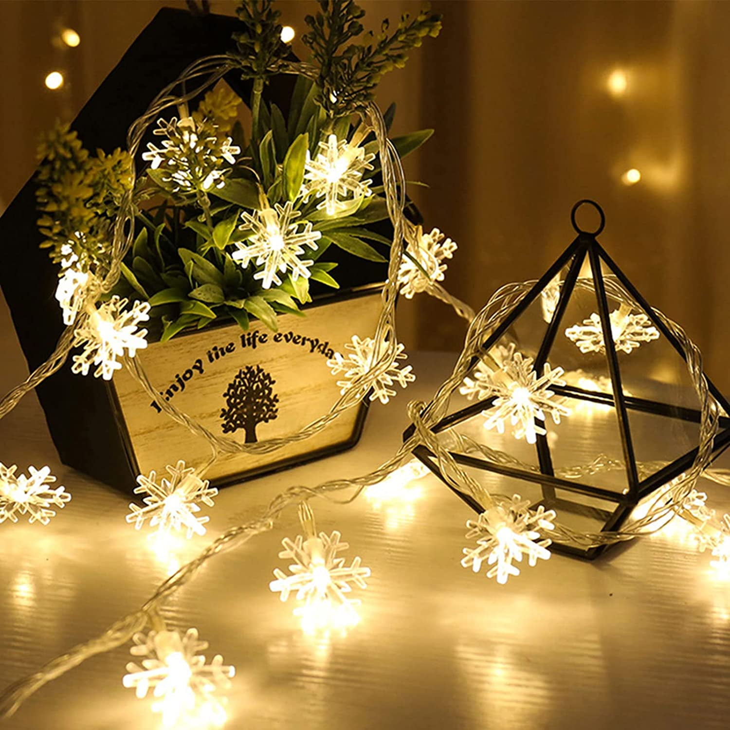 Chain light snowflake snow christmas 6 m 40 led warm white lighting ambiance 