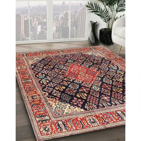 Ahgly Company Indoor Round Traditional Saffron Red Medallion Area Rugs, 9' Round