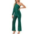thumbnail image 2 of INSPIRE CHIC Sequin Jumpsuits for Women's One Shoulder See Through Wide Legs Party Romper L Green, 2 of 5
