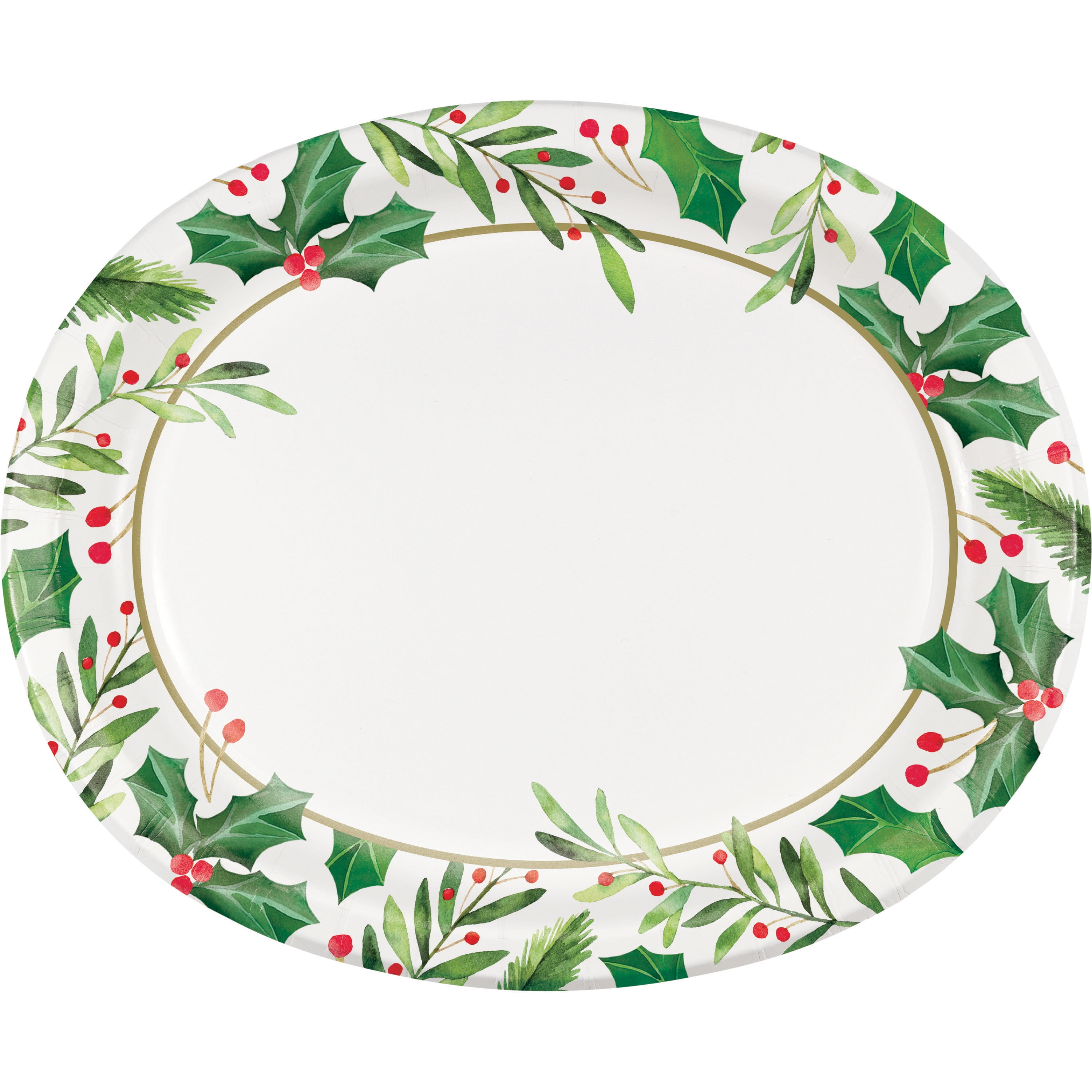 Creative Converting Traditional Holly 12' x 10' Oval Paper Plates 24 Count