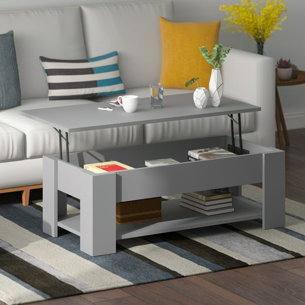 Mikolo Lift Top Coffee Table With Storage Shelf Wood Dining Rising For Living Room Reception Black Com Mikolo Lift Top Coffee Table With, Rising Coffee Table To Dining