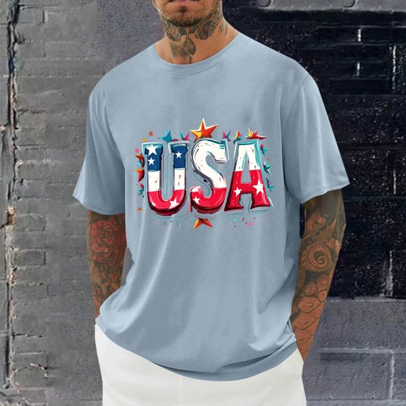 Goodtrade8 Mens Red White and Blue Tshirts Short Sleeve Fourth of July Pullover Independence Day Summer Patriotic Graphic Tops for Men Casual