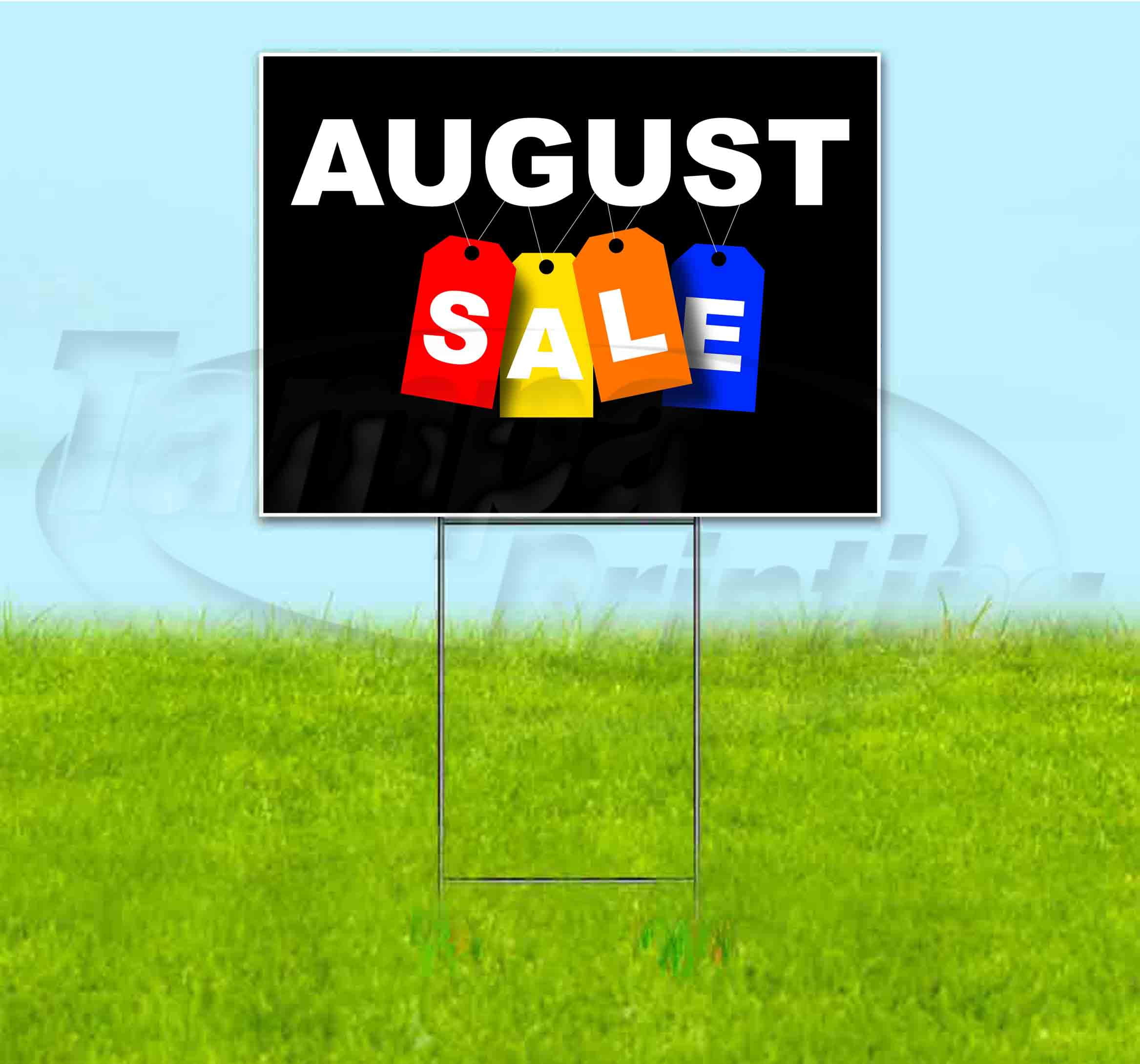 August Sale Tag (18" x 24") Yard Sign, Includes Metal Step Stake
