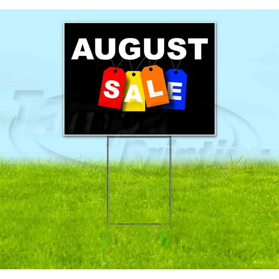 August Sale Tag (18" x 24") Yard Sign, Includes Metal Step Stake