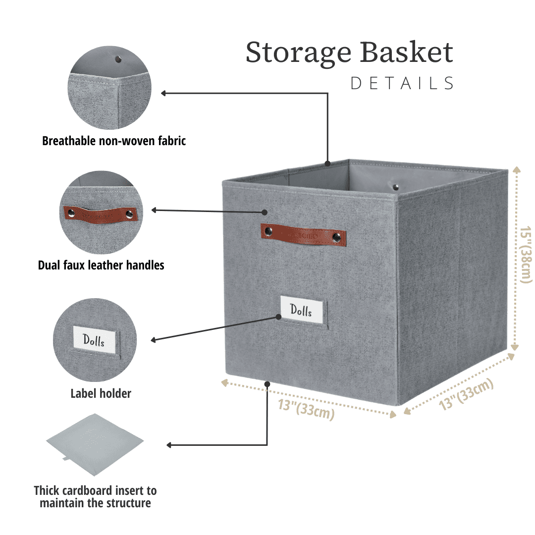 DECOMOMO Cube Storage Bin 13" x 15" x 13" | Cube Organizer Bin | Collapsible Storage Cube | Fabric Storage Cube | Set of 4, Texture Grey