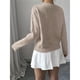 thumbnail image 4 of Suéteres de Cuello Redondo con Apliques Florales 3D para Mujer, Larga, Hombros Caídos, Elegantes Tops de Punto Caqui S, 4 of 8