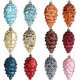thumbnail image 2 of New Christmas Tree Decorations 9cm/8pcs Matte Gloss Pendant Plastic Electroplating Colored Pine Pinecone Shaped Stock Set Box, 2 of 4