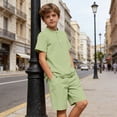 thumbnail image 5 of Fnooota Boys Summer Outfit Sets, Short Sleeve Cotton Linen Summer 2 Piece Kids' Clothing Sets Green Size 13-14 T, 5 of 6