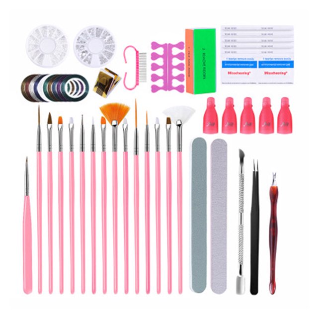 Kit de decoración de uñas, pinceles para decoración de uñas, herramienta para puntear uñas, cintas para pelar uñas, cristales de diamantes de imitación, Kit de lima de uñas para mujer Xemadio 2035864-3