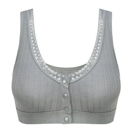 

CLZOUD Soft Bras for Women Bra Without Steel Ring Gathered Vest Front Open Button Underwear Lace Button Design Green XXXXL