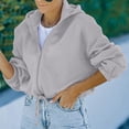 thumbnail image 2 of Woman Hoodie Pure Color Zipper Hem Drawstring Drop Shoulder Fashionable Plain Color Female Zip Up Hooded Sweatshirt Gray L, 2 of 5