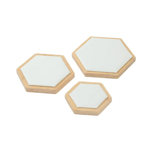 Bandeja de exhibición de madera maciza Qarigey hexagonal blanco