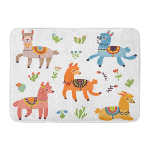 SIDONKU Llama of Characters Cute Lamas Alpaca Peru Cartoon Doormat Floor Rug Bath Mat 23.6x15.7 inch