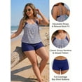 thumbnail image 6 of Plus Size Striped Tankini Swimsuit, Ruched Double Spaghetti Strap Top with Pocketed Boyshort Bottom, 2 Piece Tummy Control Bathing Suit for Curvy Women, Summer Family Beach Vacation Swimwear, 6 of 9