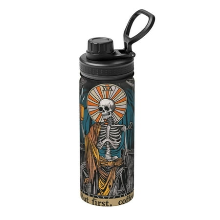 

Gaeub Coffee-Drinking Skull Print Stainless Steel Water Bottle 18oz Sports Insulated Kettle for Women Men Suitable as a Gift