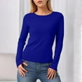 thumbnail image 2 of idosla Women's Boat Neck Tops Long Sleeve Shirts Casual Fitted Tee Shirts Solid Color Fall Basic Clothes (Blue, L), 2 of 6