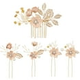 thumbnail image 6 of 5Pcs Pink Bridal Flower Hair Pins Combs Accessories Jewelry Kit Multi Style Exquisite Gold Floral Leaf Pearl Crystal Twist Barrette Pin, 6 of 9