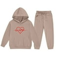 thumbnail image 5 of Auroural Everyday Kids Outfits Sets 2-Piece Sets 2T Girl Clothes Sets Children's Heart-shaped Print Long Hoodie And Leg Tied Sweatpants Casual Sports Two-piece Set For Kids, 5 of 5