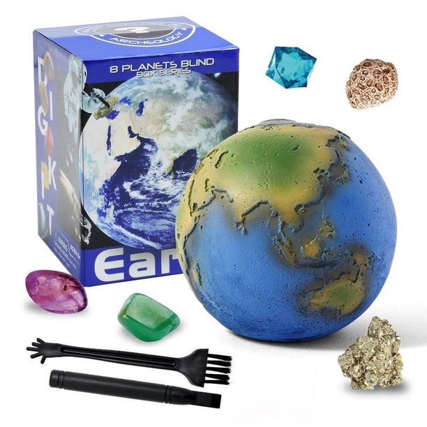 Ciencia popular sobre la Tierra, sistema solar, planetas, exploración de la Tierra, excavación de cajas ciegas, extracción de gemas, ocho planetas, juguetes arqueológicos.