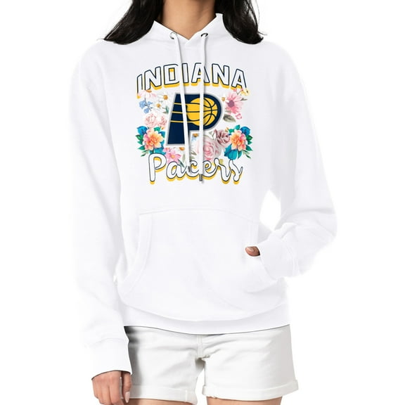 Women's G-III 4Her by Carl Banks White Indiana Pacers Flowers Team Logo Graphic Fleece Pullover Hoodie