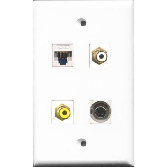 RiteAV 1 Port RCA White and 1 Port RCA Yellow and 1 Port 3.5mm and 1 Port Cat5e Ethernet White Wall Plate