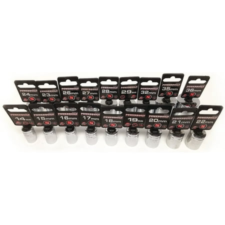 

Powerbuilt 18pc Metric Socket Set 1/2 DR 14mm-36mm Shallow