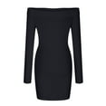 thumbnail image 6 of Women Dresses Long Sleeved Sexy Strapless Leggings Dresses Solid Fashion Dresses Black Trendy Skirt Size L, 6 of 6
