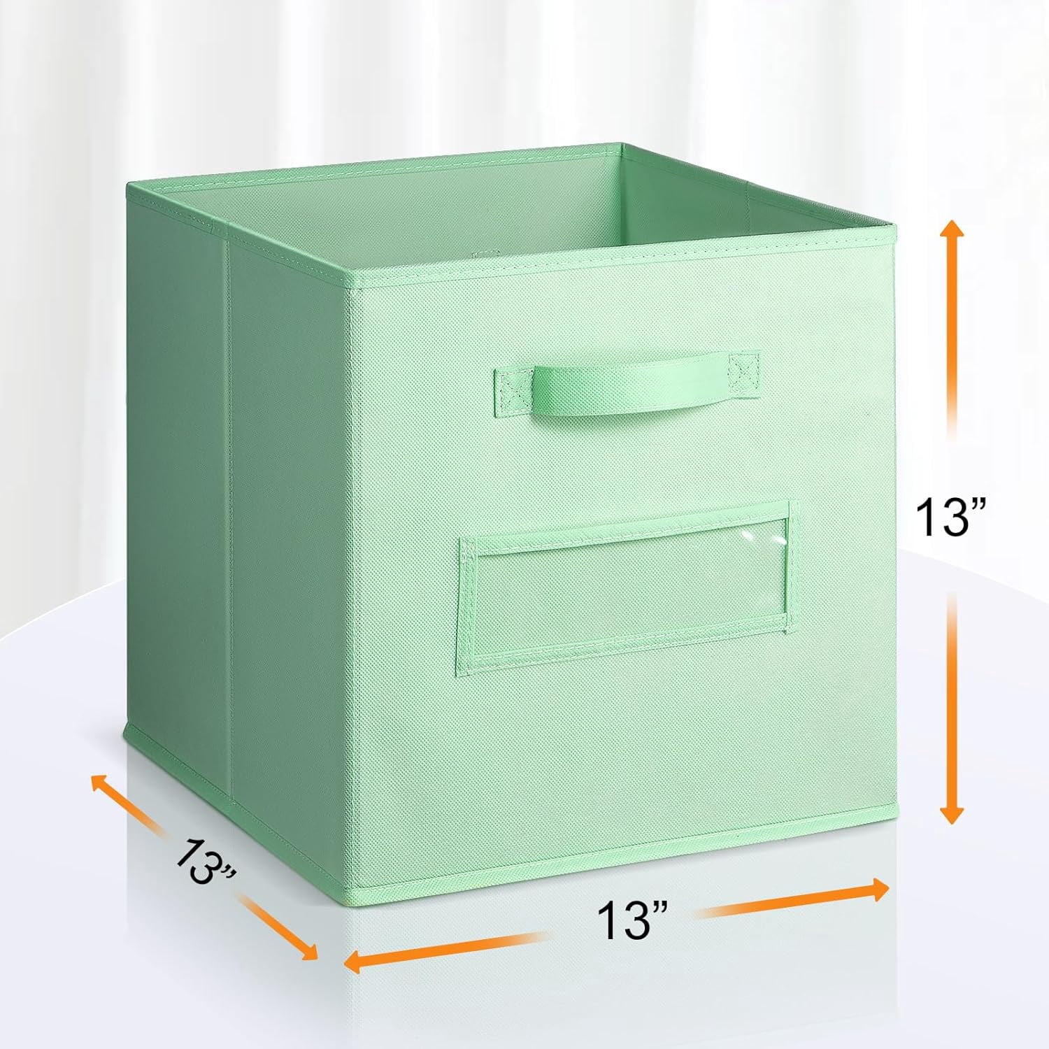 13x13 Inch Cube Storage Bins(Set of 8)-Basket Bins with 8 Labels Window Cards & a Pen - Collapsible Storage Organizer Boxes Cube For Nursery Home & Office-Grass Green