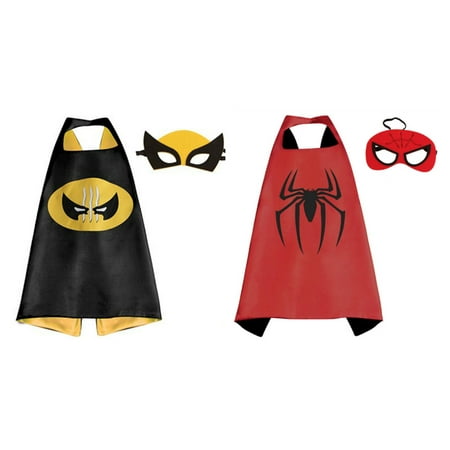 Spiderman & Wolverine Costumes - 2 Capes, 2 Masks with Gift Box by