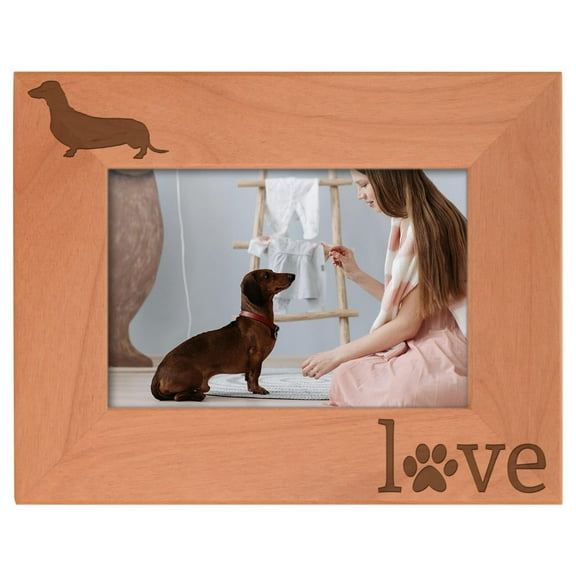 ThisWear Dachshund Gifts Love Paw Prints Dog Owner Natural Wood Engraved 4x6 Landscape Picture Frame Wood
