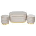 thumbnail image 1 of Ensemble Pouf de Rangement 3pc en Velours Beige et Base Chromée Or, 1 of 2