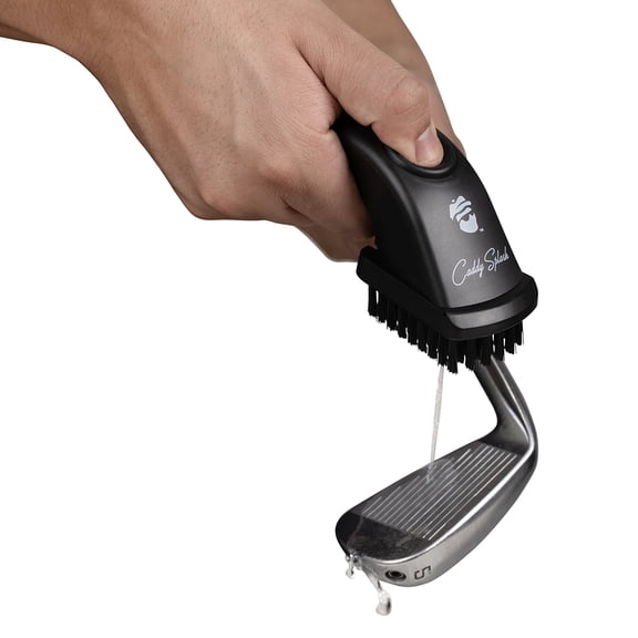 Caddy Splash Golf Club Brush Pro with Water- Heavy Duty Retractable Clip- Push Button for Easy Cleaning- Nylon Bristles- Holds 4 Oz- Golf Accessories for Men- Best Golf Gift - USA Company (Black)